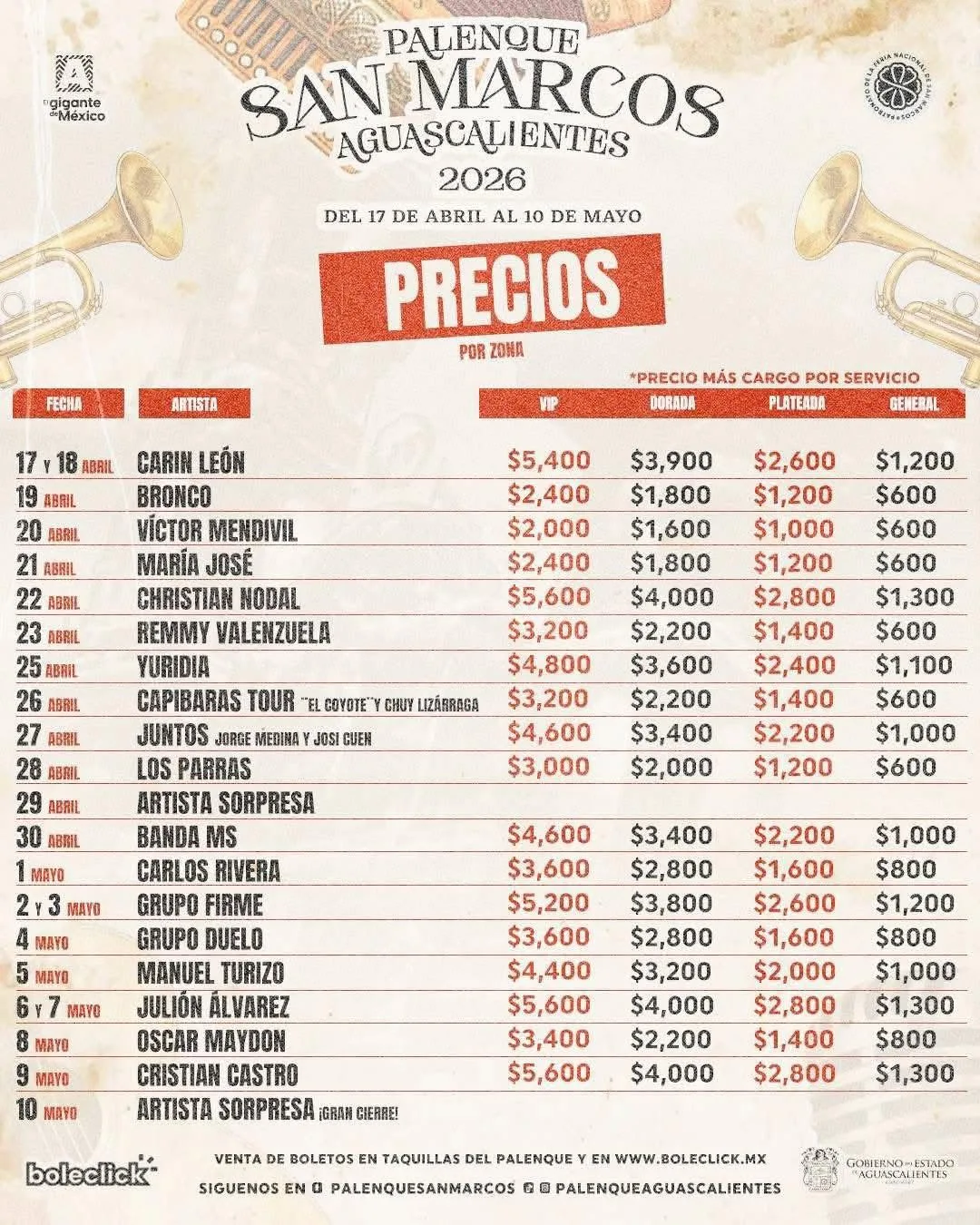 Consigue tus boletos para el Palenque de la Feria de San Marcos 2026